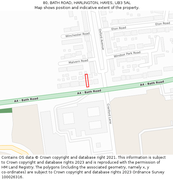 80, BATH ROAD, HARLINGTON, HAYES, UB3 5AL: Location map and indicative extent of plot