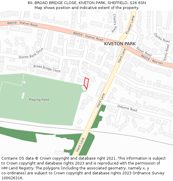 80, BROAD BRIDGE CLOSE, KIVETON PARK, SHEFFIELD, S26 6SN: Location map and indicative extent of plot