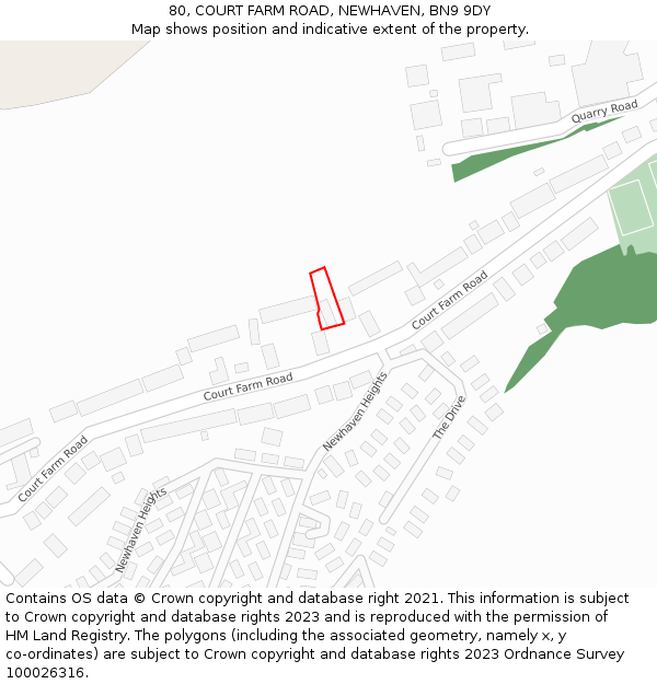 80, COURT FARM ROAD, NEWHAVEN, BN9 9DY: Location map and indicative extent of plot