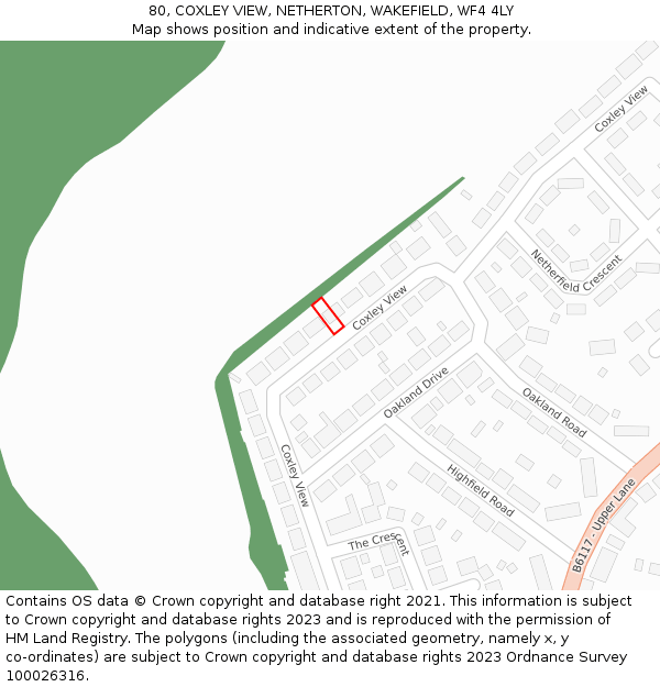 80, COXLEY VIEW, NETHERTON, WAKEFIELD, WF4 4LY: Location map and indicative extent of plot