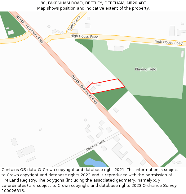 80, FAKENHAM ROAD, BEETLEY, DEREHAM, NR20 4BT: Location map and indicative extent of plot
