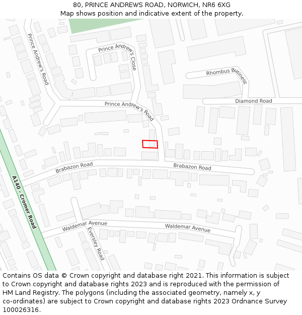 80, PRINCE ANDREWS ROAD, NORWICH, NR6 6XG: Location map and indicative extent of plot