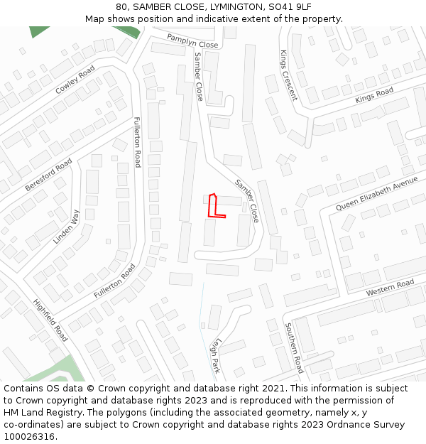 80, SAMBER CLOSE, LYMINGTON, SO41 9LF: Location map and indicative extent of plot