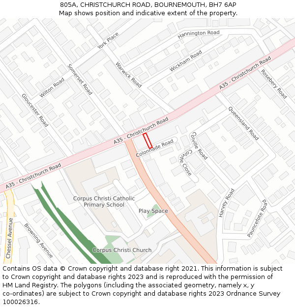 805A, CHRISTCHURCH ROAD, BOURNEMOUTH, BH7 6AP: Location map and indicative extent of plot