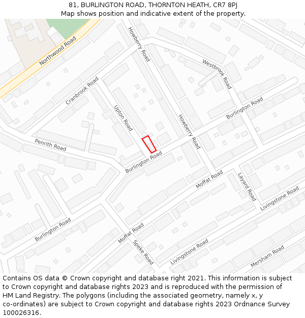 81, BURLINGTON ROAD, THORNTON HEATH, CR7 8PJ: Location map and indicative extent of plot