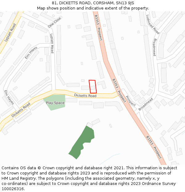 81, DICKETTS ROAD, CORSHAM, SN13 9JS: Location map and indicative extent of plot