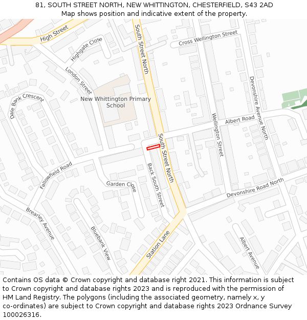 81, SOUTH STREET NORTH, NEW WHITTINGTON, CHESTERFIELD, S43 2AD: Location map and indicative extent of plot