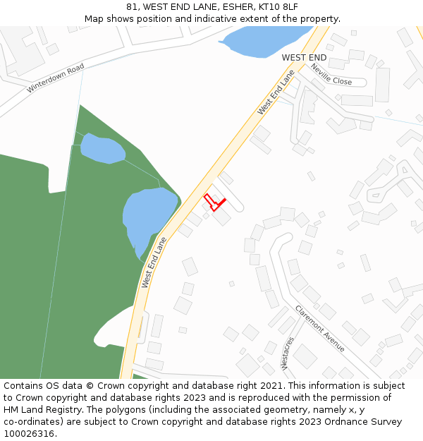81, WEST END LANE, ESHER, KT10 8LF: Location map and indicative extent of plot