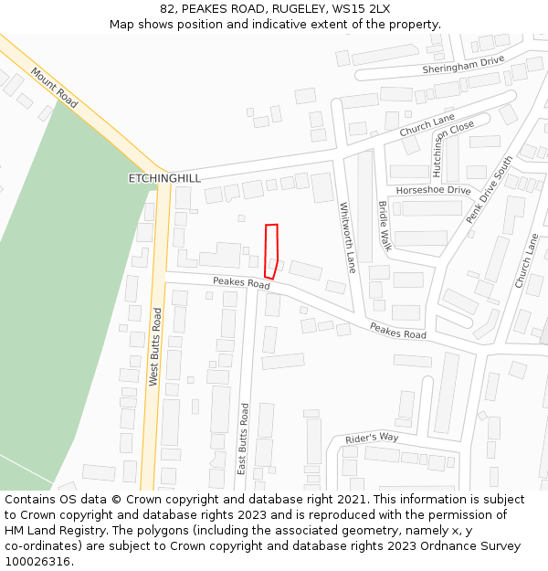 82, PEAKES ROAD, RUGELEY, WS15 2LX: Location map and indicative extent of plot
