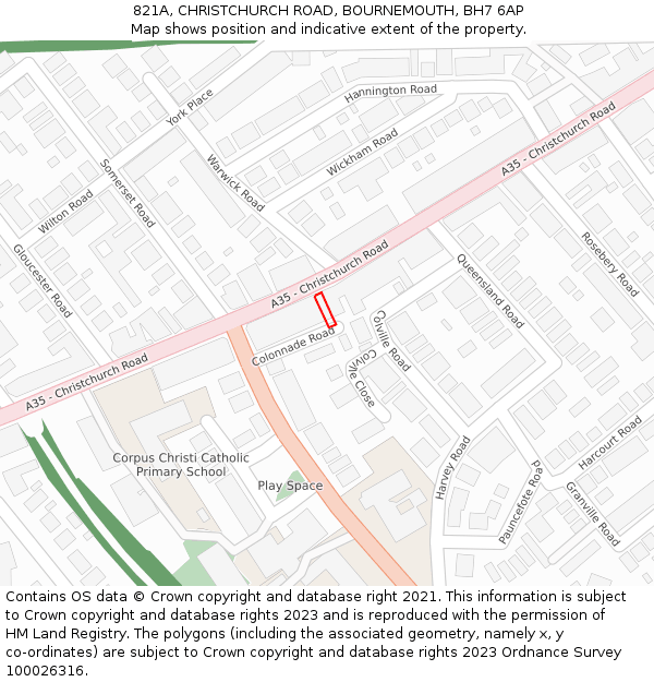 821A, CHRISTCHURCH ROAD, BOURNEMOUTH, BH7 6AP: Location map and indicative extent of plot