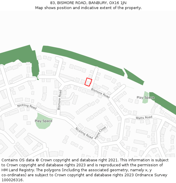 83, BISMORE ROAD, BANBURY, OX16 1JN: Location map and indicative extent of plot