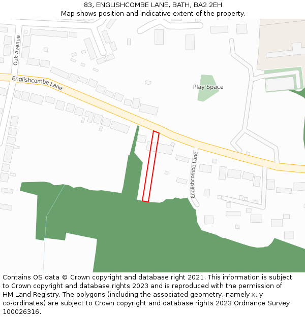 83, ENGLISHCOMBE LANE, BATH, BA2 2EH: Location map and indicative extent of plot