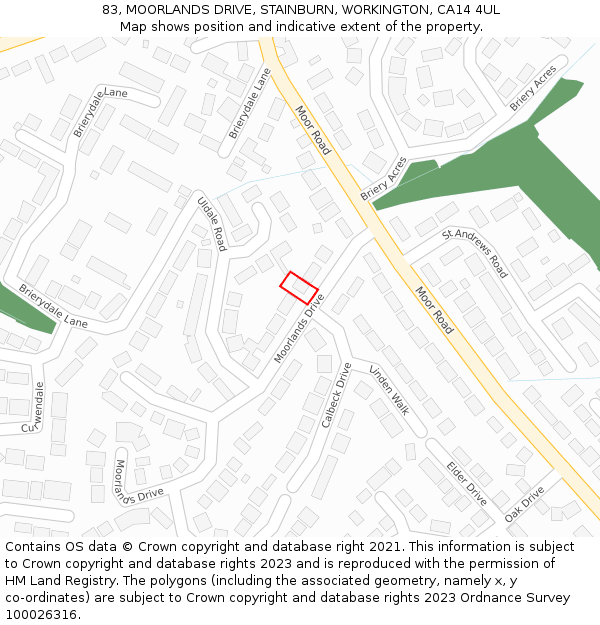 83, MOORLANDS DRIVE, STAINBURN, WORKINGTON, CA14 4UL: Location map and indicative extent of plot