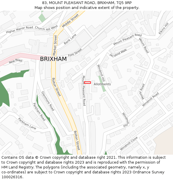 83, MOUNT PLEASANT ROAD, BRIXHAM, TQ5 9RP: Location map and indicative extent of plot