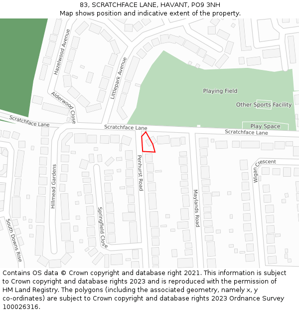 83, SCRATCHFACE LANE, HAVANT, PO9 3NH: Location map and indicative extent of plot