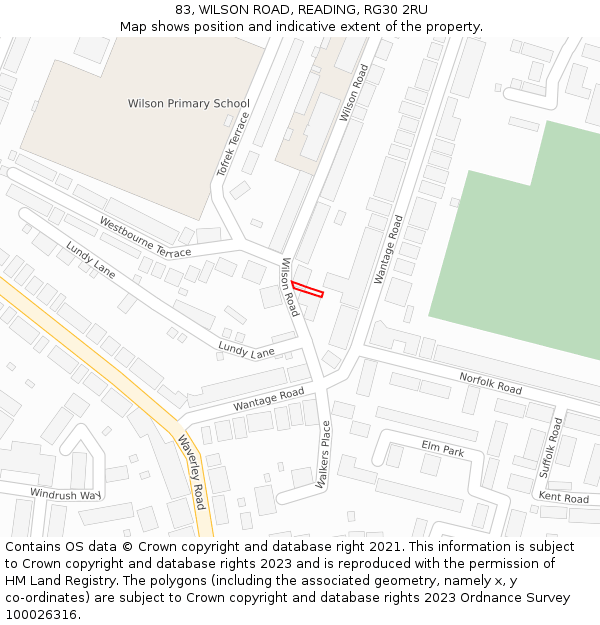 83, WILSON ROAD, READING, RG30 2RU: Location map and indicative extent of plot