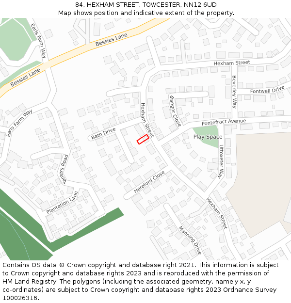 84, HEXHAM STREET, TOWCESTER, NN12 6UD: Location map and indicative extent of plot