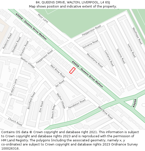 84, QUEENS DRIVE, WALTON, LIVERPOOL, L4 6SJ: Location map and indicative extent of plot