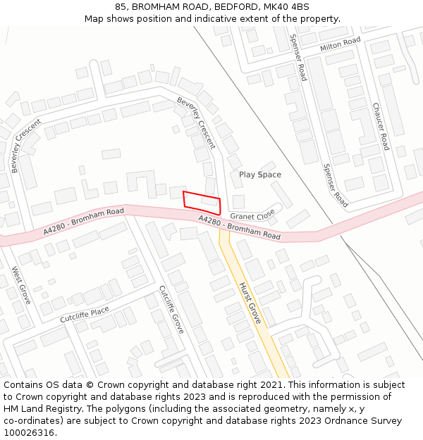 85, BROMHAM ROAD, BEDFORD, MK40 4BS: Location map and indicative extent of plot