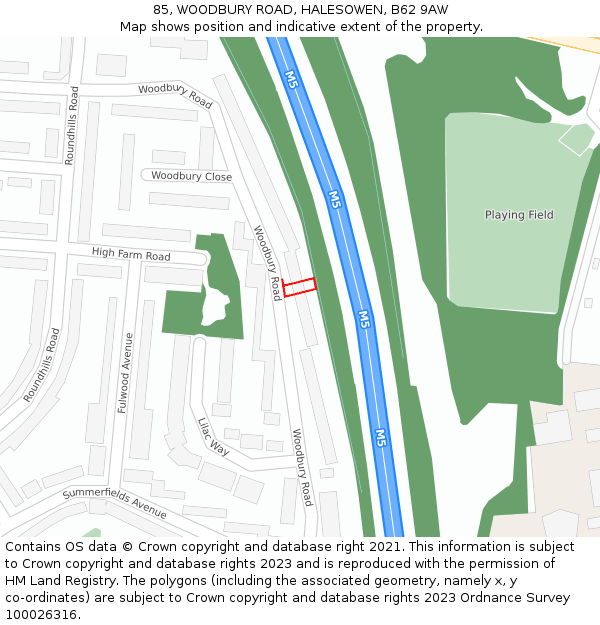 85, WOODBURY ROAD, HALESOWEN, B62 9AW: Location map and indicative extent of plot