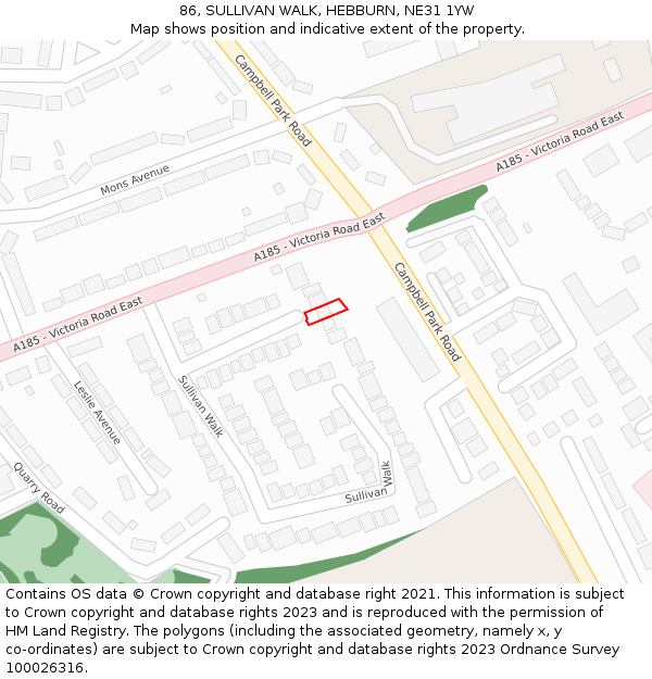 86, SULLIVAN WALK, HEBBURN, NE31 1YW: Location map and indicative extent of plot