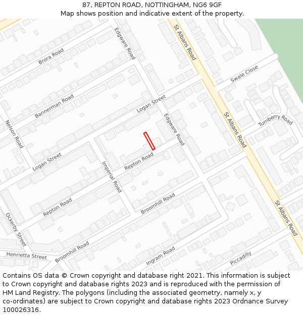 87, REPTON ROAD, NOTTINGHAM, NG6 9GF: Location map and indicative extent of plot