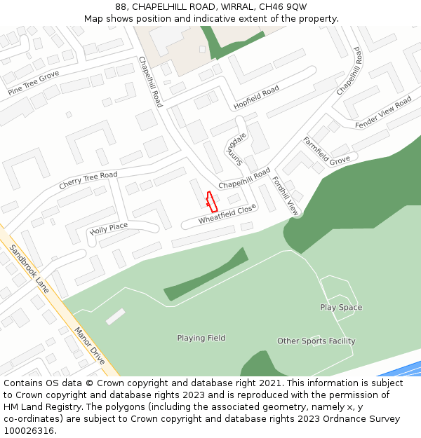 88, CHAPELHILL ROAD, WIRRAL, CH46 9QW: Location map and indicative extent of plot