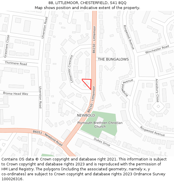 88, LITTLEMOOR, CHESTERFIELD, S41 8QQ: Location map and indicative extent of plot