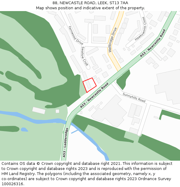 88, NEWCASTLE ROAD, LEEK, ST13 7AA: Location map and indicative extent of plot