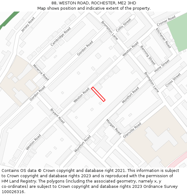 88, WESTON ROAD, ROCHESTER, ME2 3HD: Location map and indicative extent of plot