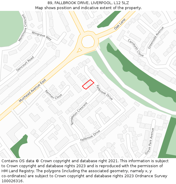 89, FALLBROOK DRIVE, LIVERPOOL, L12 5LZ: Location map and indicative extent of plot