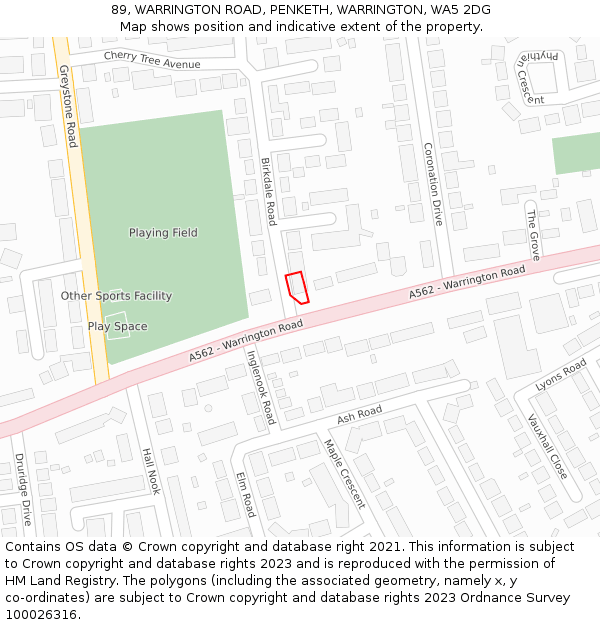 89, WARRINGTON ROAD, PENKETH, WARRINGTON, WA5 2DG: Location map and indicative extent of plot