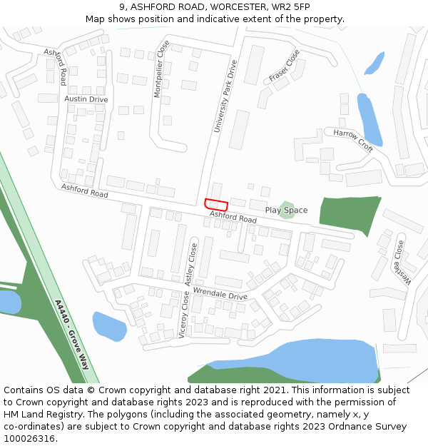 9, ASHFORD ROAD, WORCESTER, WR2 5FP: Location map and indicative extent of plot