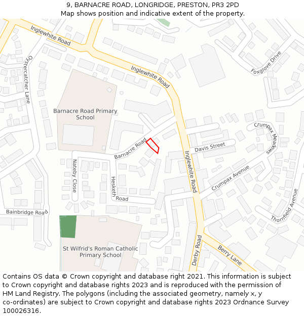 9, BARNACRE ROAD, LONGRIDGE, PRESTON, PR3 2PD: Location map and indicative extent of plot