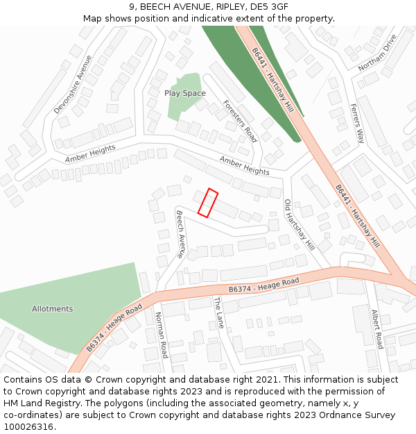9, BEECH AVENUE, RIPLEY, DE5 3GF: Location map and indicative extent of plot