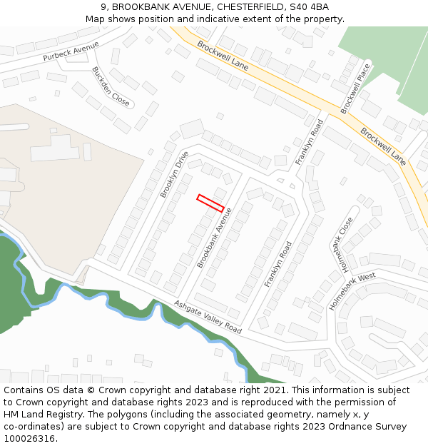 9, BROOKBANK AVENUE, CHESTERFIELD, S40 4BA: Location map and indicative extent of plot