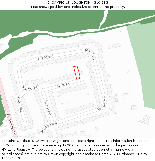 9, CAMPIONS, LOUGHTON, IG10 2SG: Location map and indicative extent of plot