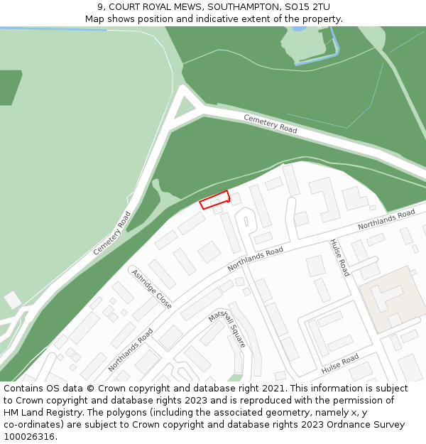 9, COURT ROYAL MEWS, SOUTHAMPTON, SO15 2TU: Location map and indicative extent of plot