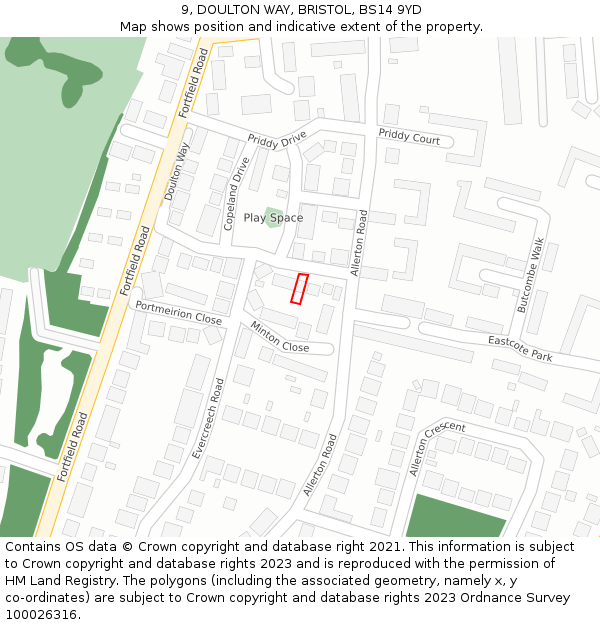 9, DOULTON WAY, BRISTOL, BS14 9YD: Location map and indicative extent of plot
