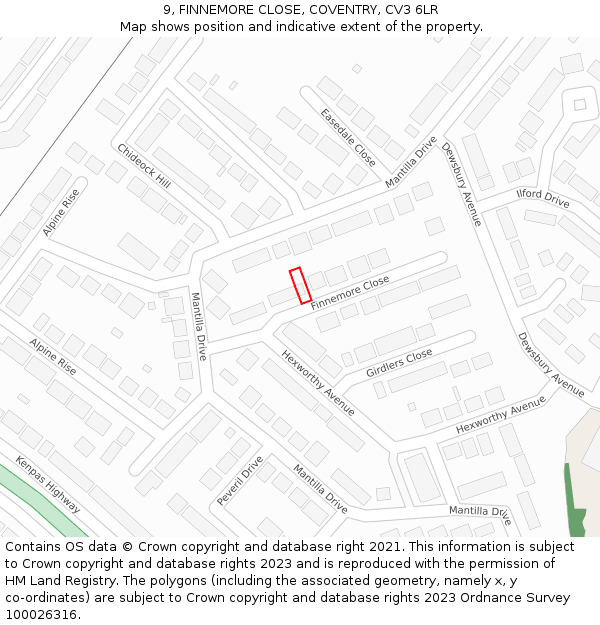 9, FINNEMORE CLOSE, COVENTRY, CV3 6LR: Location map and indicative extent of plot