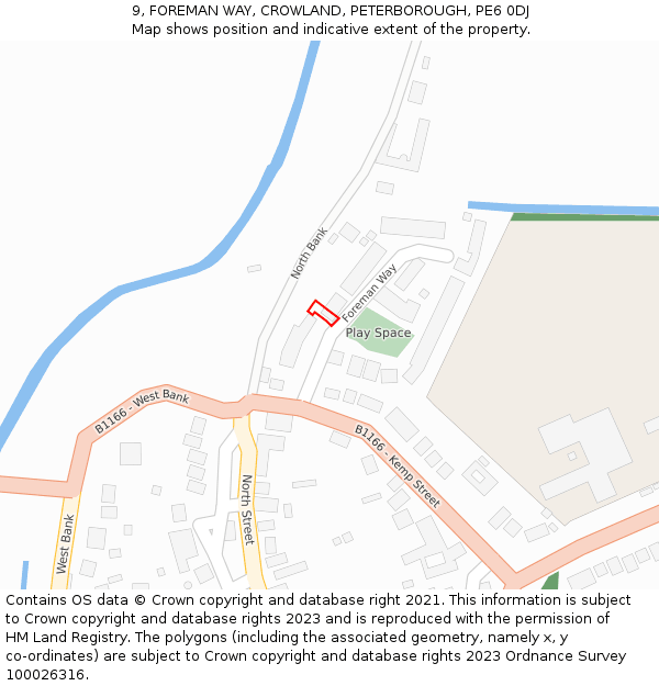 9, FOREMAN WAY, CROWLAND, PETERBOROUGH, PE6 0DJ: Location map and indicative extent of plot