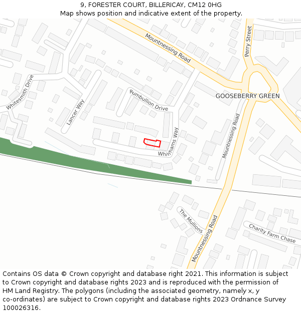 9, FORESTER COURT, BILLERICAY, CM12 0HG: Location map and indicative extent of plot