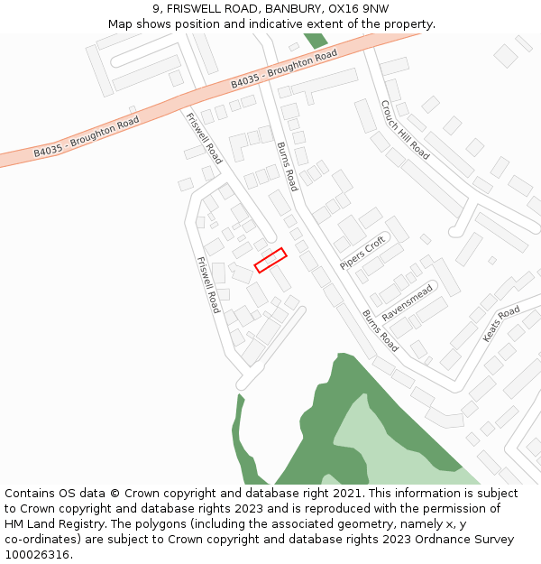 9, FRISWELL ROAD, BANBURY, OX16 9NW: Location map and indicative extent of plot