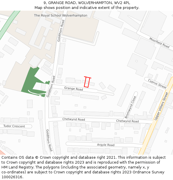 9, GRANGE ROAD, WOLVERHAMPTON, WV2 4PL: Location map and indicative extent of plot