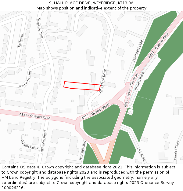 9, HALL PLACE DRIVE, WEYBRIDGE, KT13 0AJ: Location map and indicative extent of plot