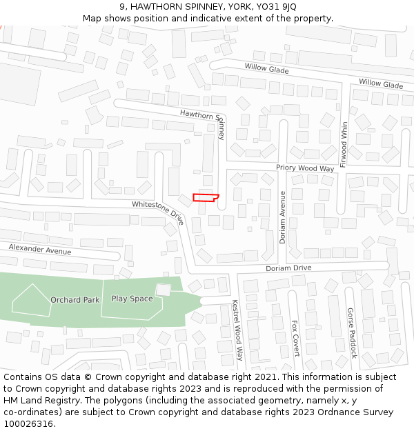 9, HAWTHORN SPINNEY, YORK, YO31 9JQ: Location map and indicative extent of plot
