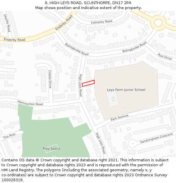 9, HIGH LEYS ROAD, SCUNTHORPE, DN17 2PA: Location map and indicative extent of plot