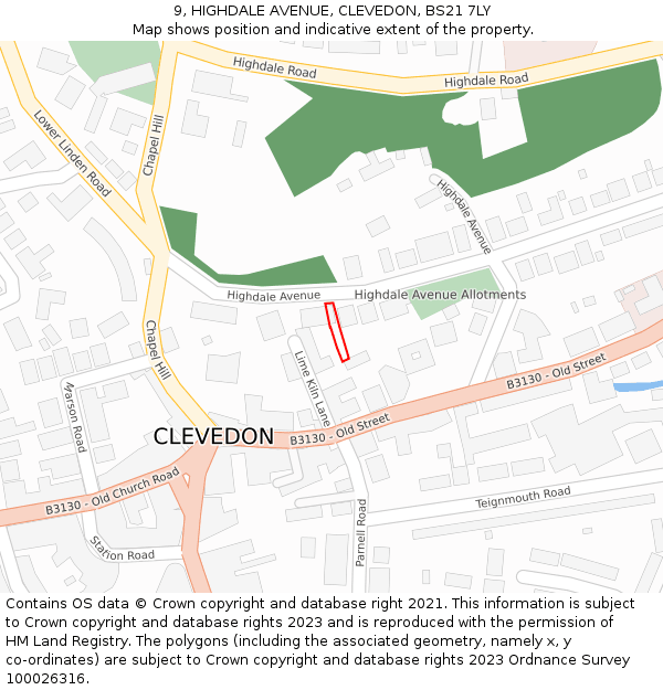 9, HIGHDALE AVENUE, CLEVEDON, BS21 7LY: Location map and indicative extent of plot