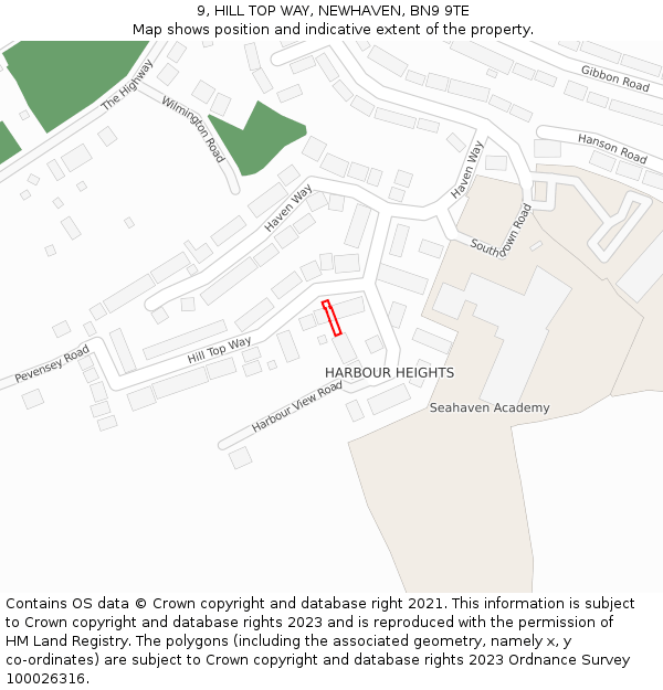 9, HILL TOP WAY, NEWHAVEN, BN9 9TE: Location map and indicative extent of plot