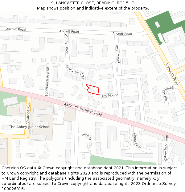 9, LANCASTER CLOSE, READING, RG1 5HB: Location map and indicative extent of plot